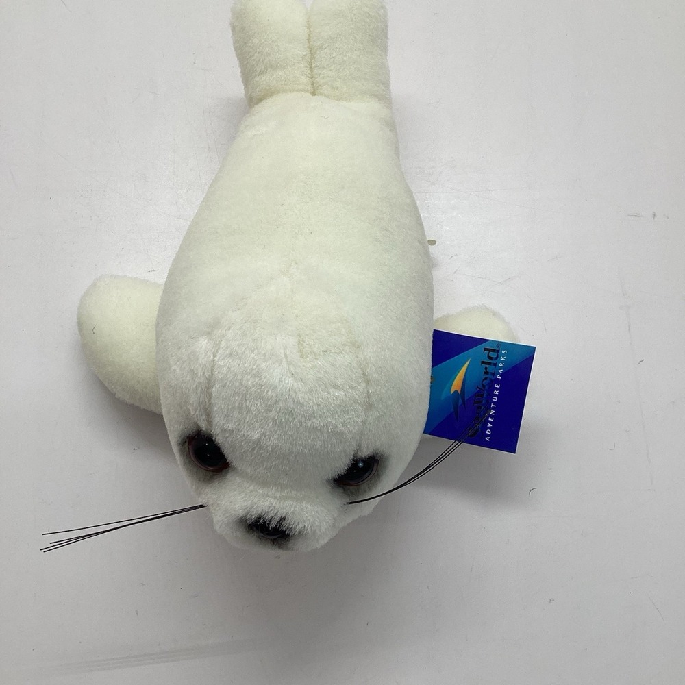 Sea World Stuffed Animal Plush White Seal Pup Tags 8 3/4" New Old Stock - Picture 2 of 6